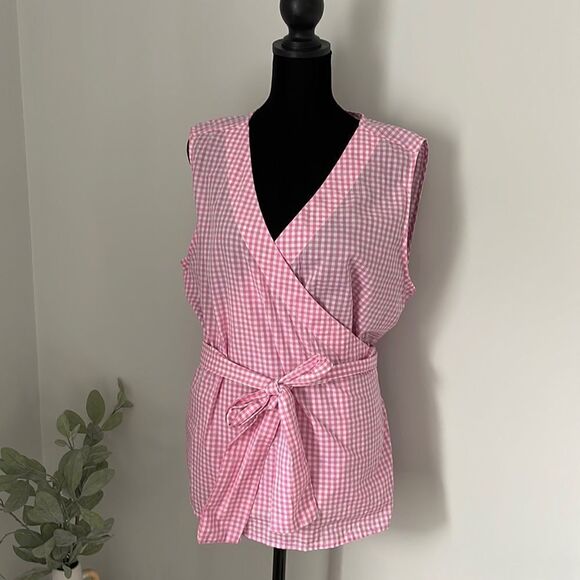 NWT Beach Lunch Lounge Wrap Top. Pink Gingham. Size Large‎ - Picture 1 of 6